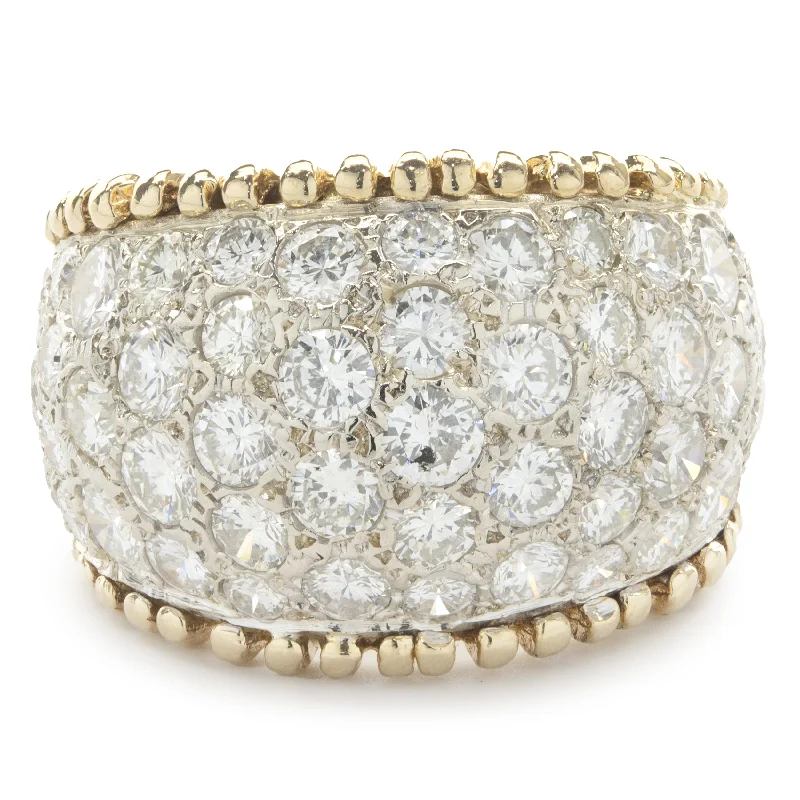 Elegant engagement rings with twisted shanks-14 Karat Yellow and White Gold Pave Diamond Cigar Band