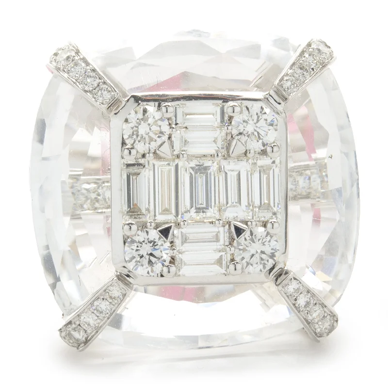 Unique engagement rings with marquise-cut diamonds-18 Karat White Gold Carved Crystal and Diamond Cocktail Ring