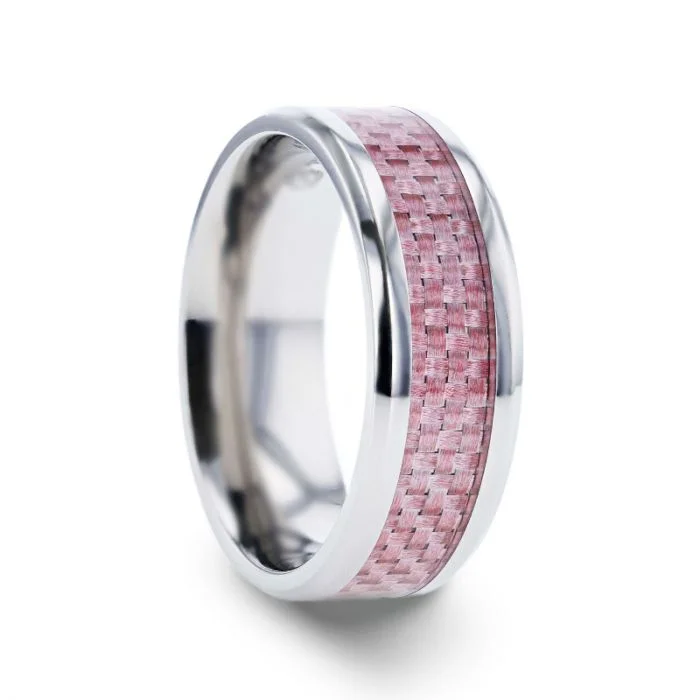 Silver rings with diamond accents-Titanium Wedding Band with Pink Carbon Fiber Inlay