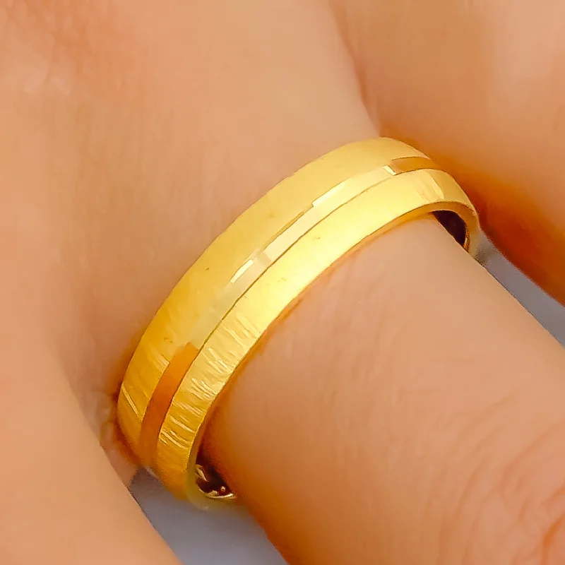 Designer rings with sapphires-Delightful Striped Textured 22k Gold Band