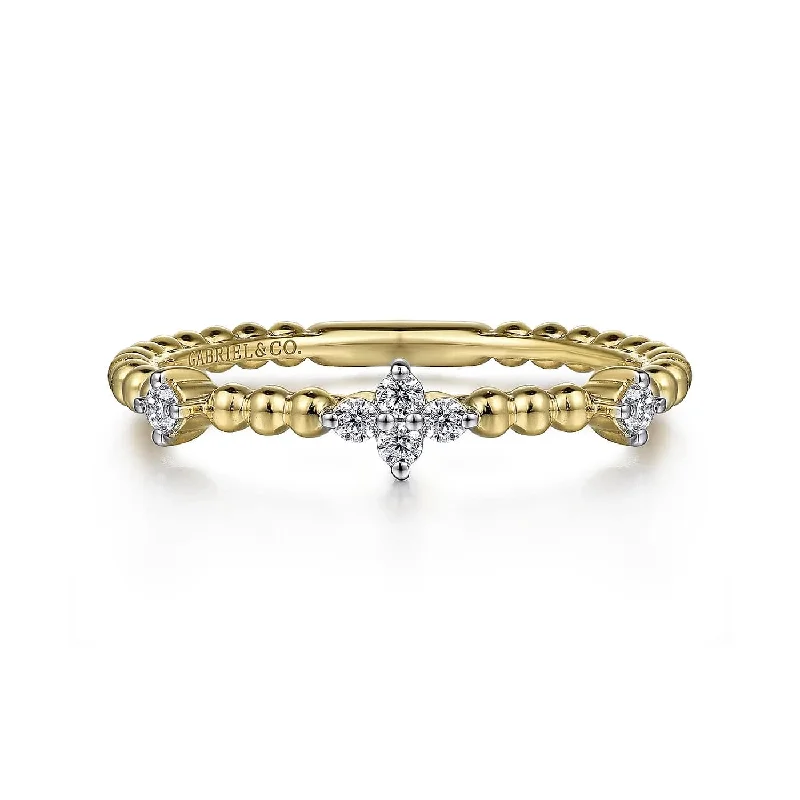 Elegant engagement rings with cushion cut diamonds-Bujukan Yellow Gold Beaded Diamond Cluster Station Ring, 0.10 cttw