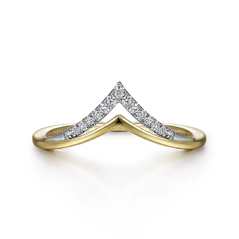 Stunning engagement rings with cushion halos-Two-Tone Gold Diamond Chevron Ring