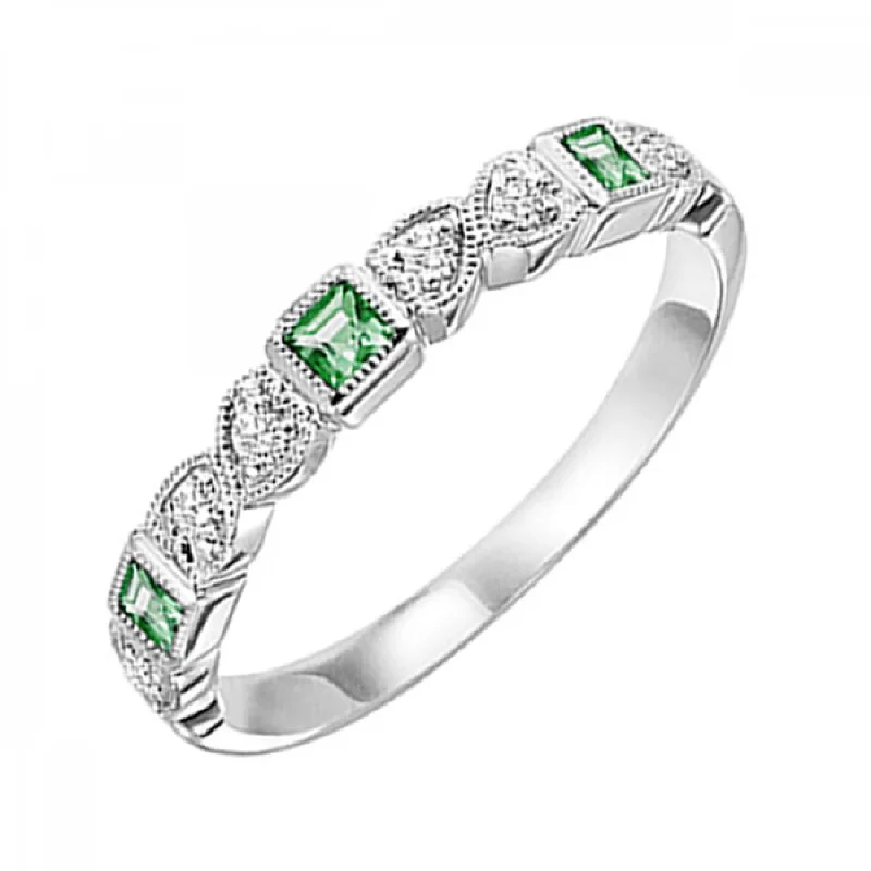 Beautiful engagement rings with side stones-Stackable Princess Cut Emeralds and Round Diamond Ring Band in 10k White Gold