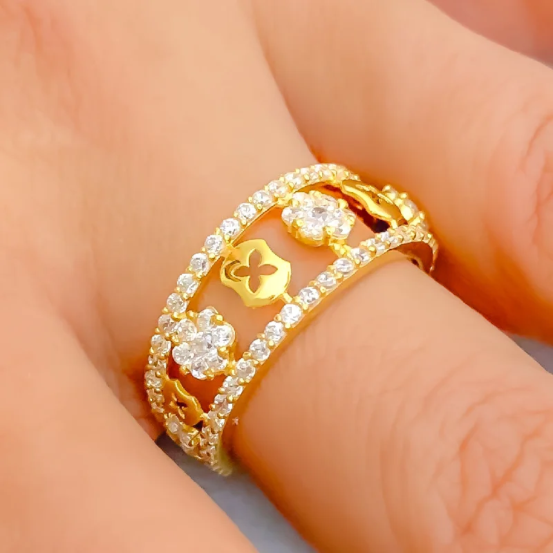 Contemporary rings for women-Delightful Decadent 22k Gold CZ Statement Ring