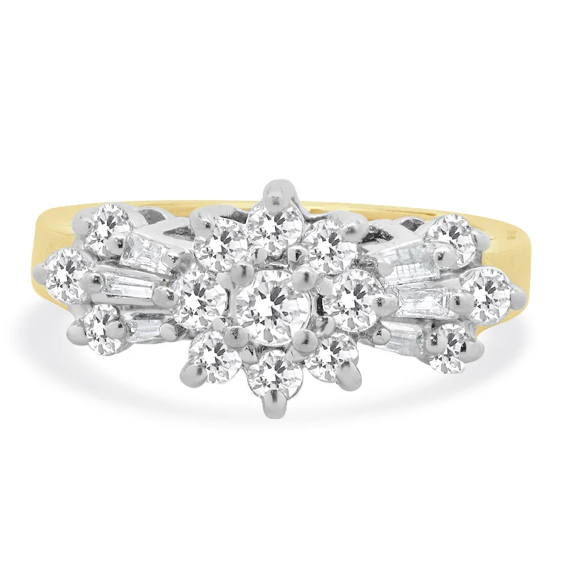 Elegant engagement rings with emerald stones-10 Karat Yellow & White Gold Vintage Diamond Cluster Ring