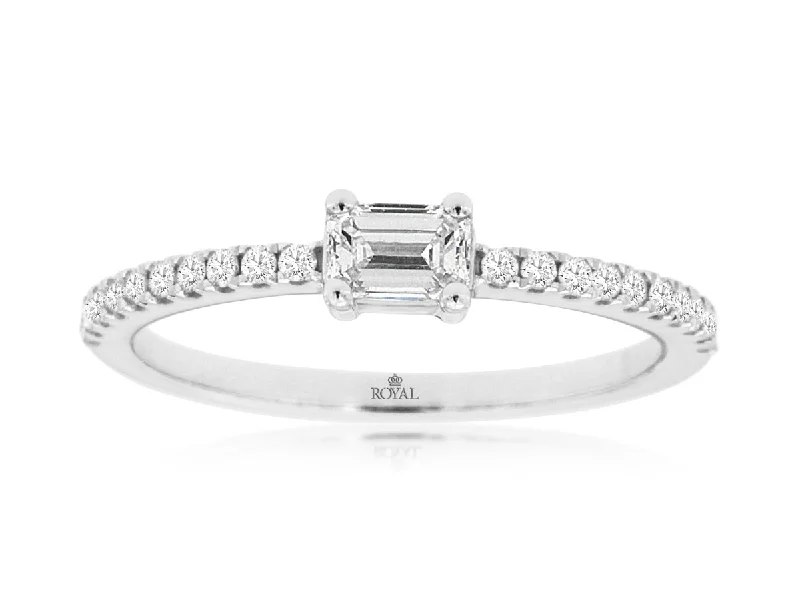 Unique engagement rings with heart-shaped stones-Emerald Cut Diamond Pave Engagement Ring in 14k White Gold, 0.42cttw