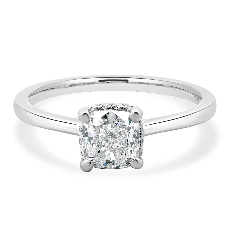 Elegant engagement rings with princess-cut diamonds-14 Karat White Gold Cushion Cut Diamond Engagement Ring