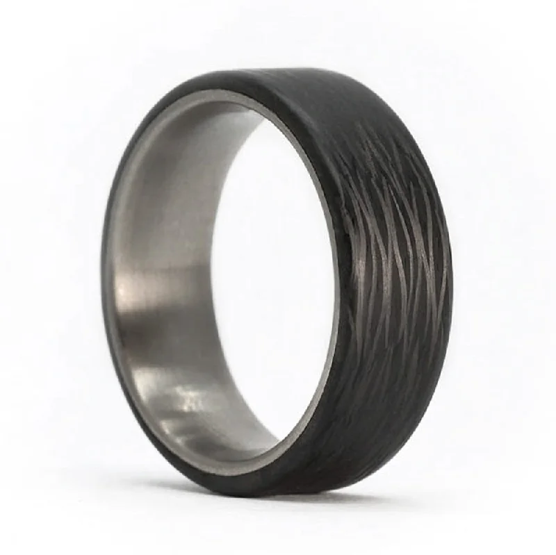 Sparkling rings with emerald accents-Wave Carbon Fiber & Titanium Men's Wedding Band