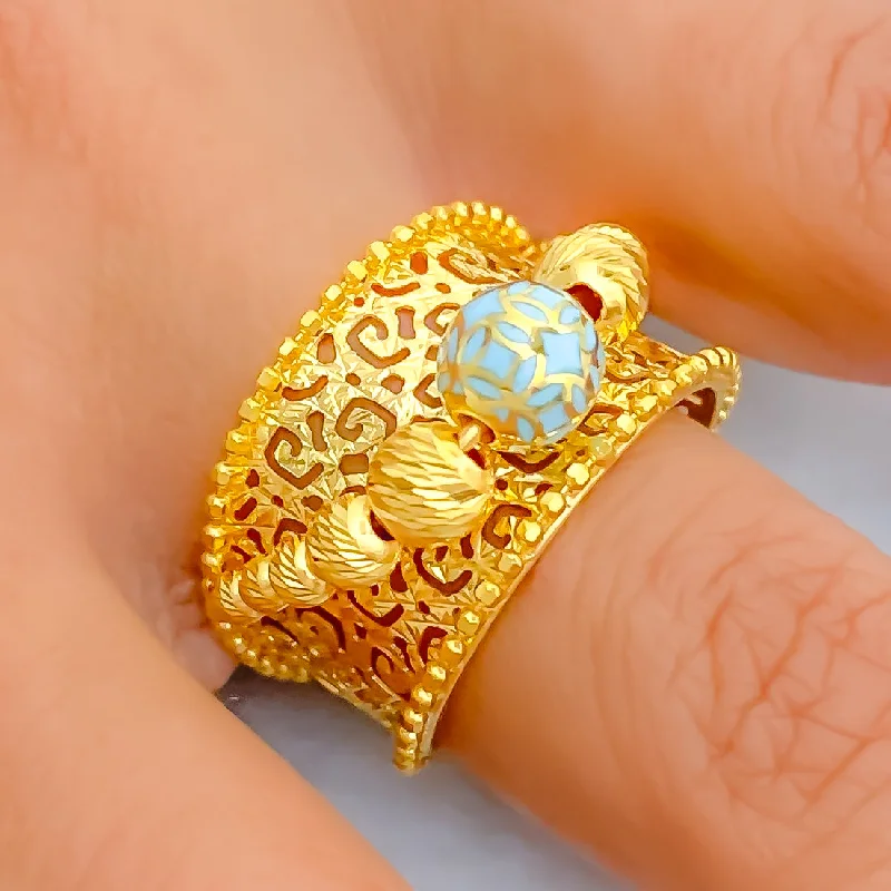 Sparkling solitaire rings for women-Captivating Enamel 21k Gold Ring