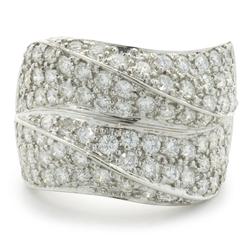 Stunning engagement rings with cushion halos-18 Karat White Gold Pave Diamond Wave Cigar Band