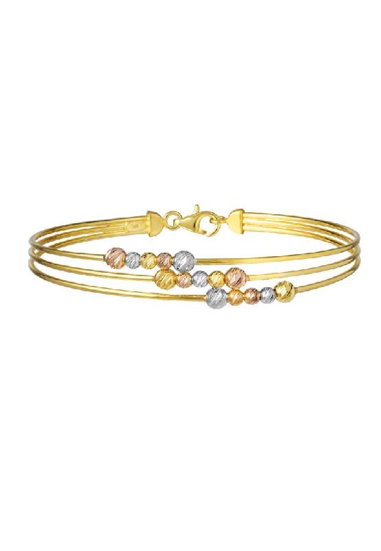 Stunning bangle bracelets with charms-TOMEI Lusso Italia Tri-Tone Beads Bangle, Yellow Gold 916