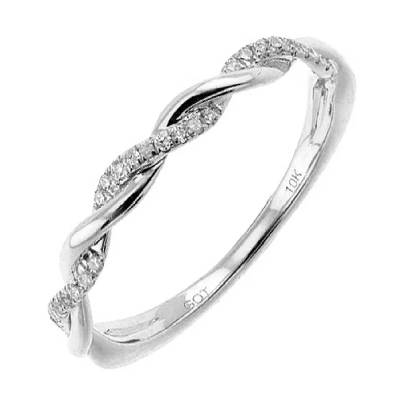 Stunning engagement rings with cushion halos-Woven Twist White Gold Stackable Diamond Band, 0.05 cttw