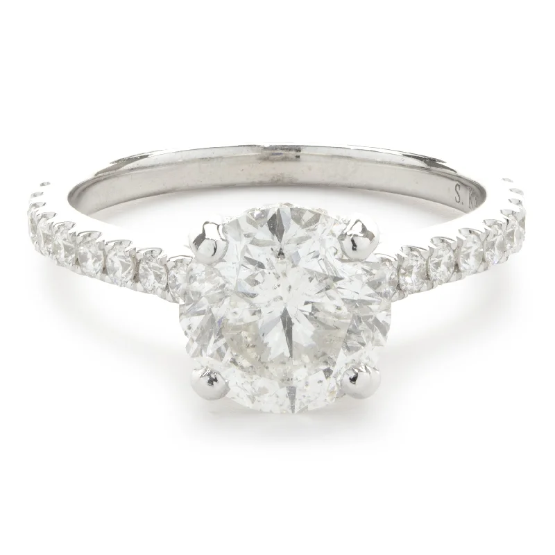 Elegant engagement rings with pear-shaped diamonds-14 Karat White Gold Round Brilliant Cut Diamond Engagement Ring