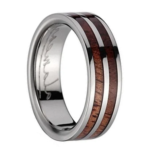 Classic platinum rings for women-Hawaiian Koa Wood Inlaid Titanium Men's Wedding Band