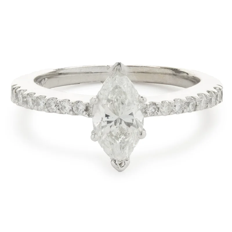 Stunning engagement rings with cushion halos-18 Karat White Gold Marquise Cut Diamond Engagement Ring