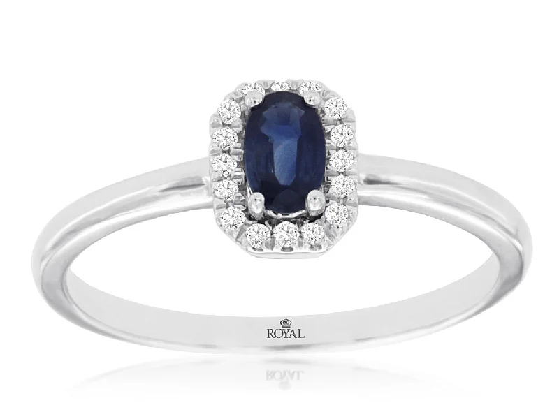 Affordable engagement rings with tanzanite gemstones-Oval Sapphire and Diamond Halo Ring in 14k White Gold