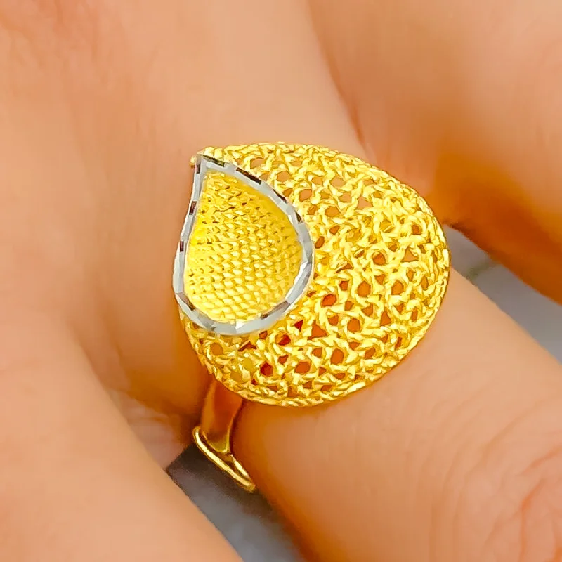 Gorgeous rings with colored stones-Iconic Mesh 22k Gold Semi Statement Ring