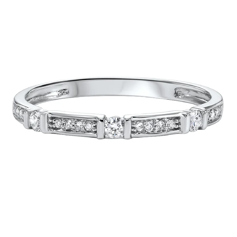 Classic engagement rings with white diamond accents-Triple Diamond Bar Mixable Stacking Band