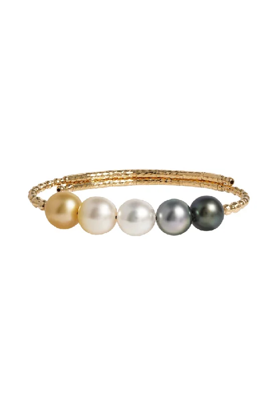 Elegant cuff bracelets for women-TOMEI Luminous Pearl Bangle, Yellow Gold 750