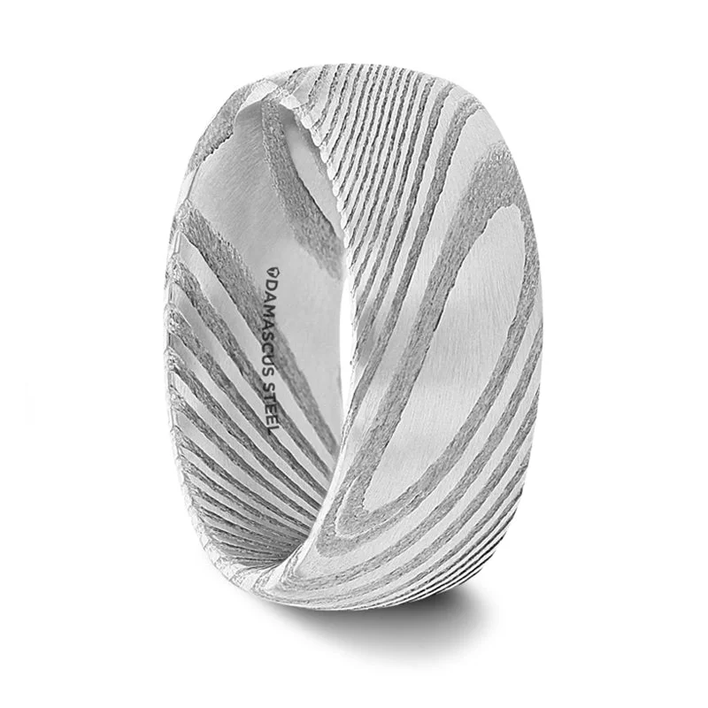 Stylish silver rings for women-Damascus Steel Men's Wedding Band