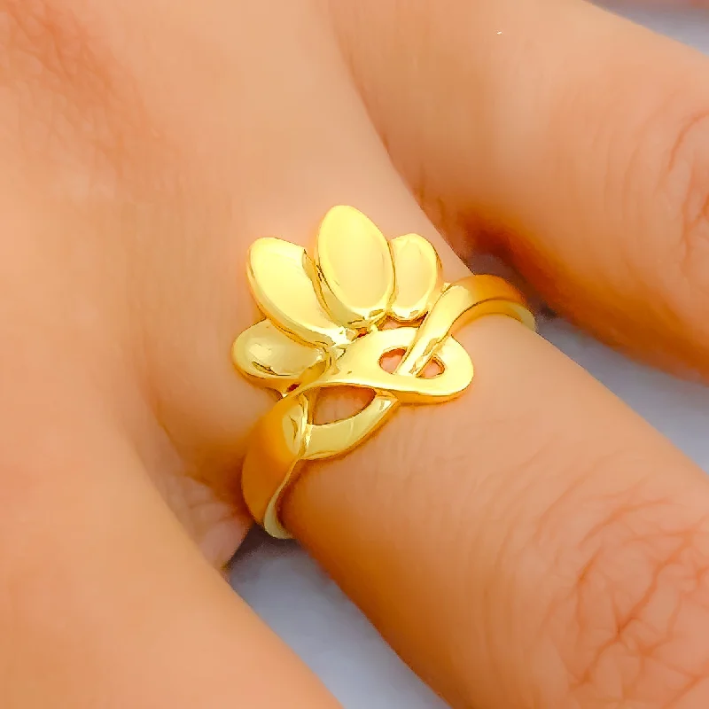 Unique gemstone rings for women-Distinct Half Flower 22k Gold Ring