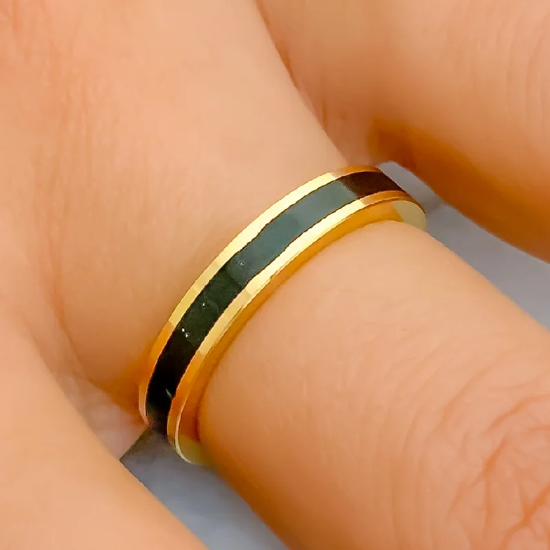 Elegant engagement rings with emeralds-Bold Ebony Black 22k Gold Enamel Band