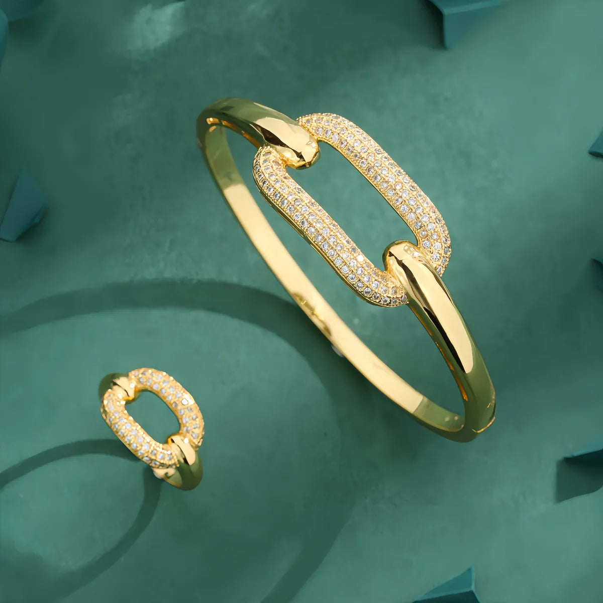 Elegant gold bangles with diamond accents-Copper 18K Gold Plated Plating Inlay Solid Color Zircon Bangle