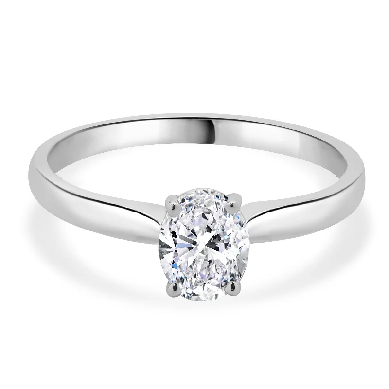 Timeless engagement rings with platinum bands-14 Karat White Gold Oval Diamond Engagement Ring