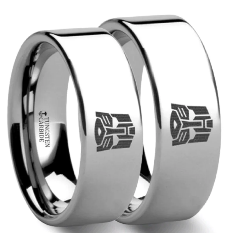 Modern rings with clean lines-Transformers Autobots Tungsten Couple's Matching Wedding Band Set