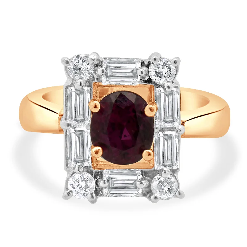 Timeless engagement rings with solitaire diamonds-14 Karat Rose Gold Ruby and Diamond Cocktail Ring