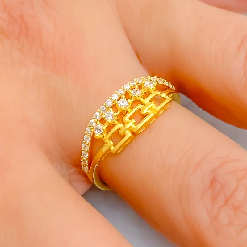 Simple engagement rings for her-Shimmering Asymmetrical 22k Gold CZ Ring