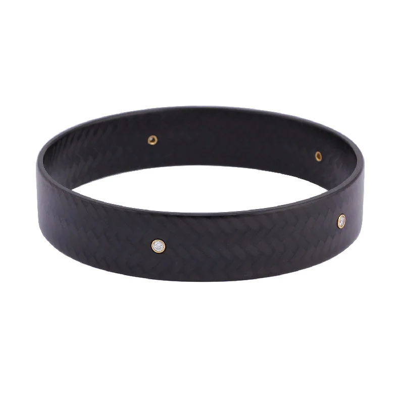 Affordable bracelets for casual wear-Wide Carbon Fiber Bangle with Diamonds