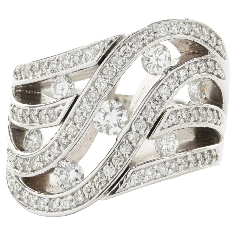 Stunning engagement rings with princess diamonds-14 Karat White Gold Diamond Cut Out Wave Ring