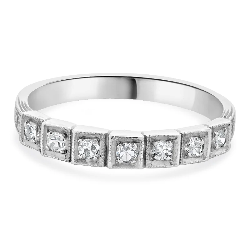 Elegant engagement rings with twisted bands-18 Karat White Gold Vintage Diamond Deco Band