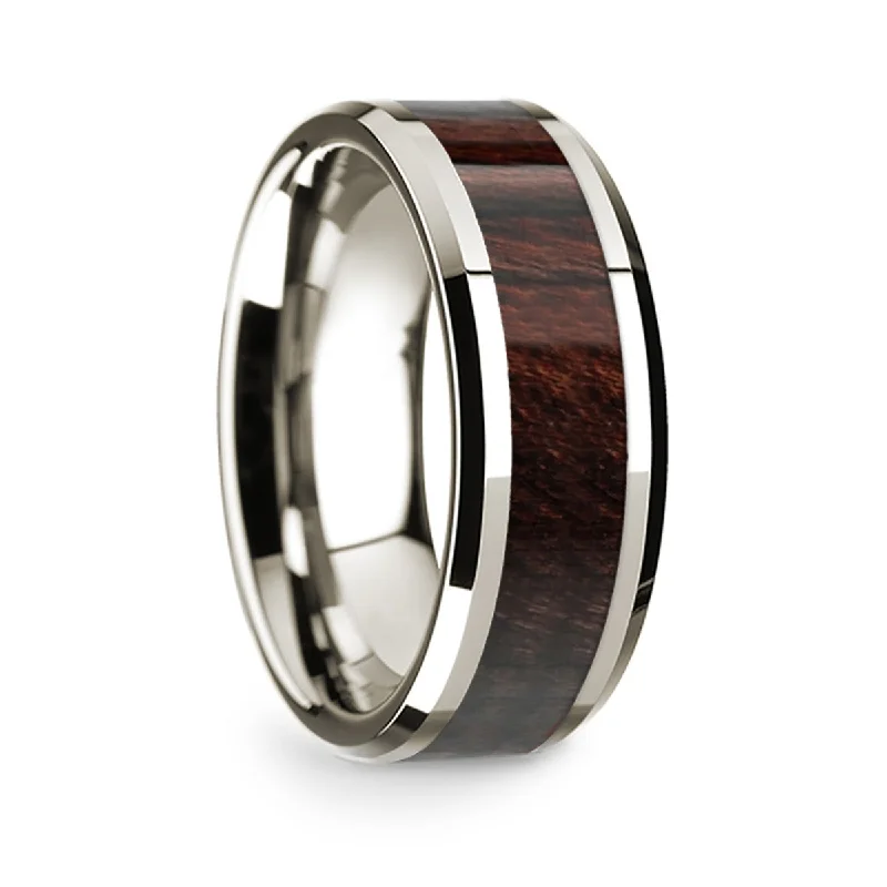 Elegant rings for every occasion-14k White Gold Men's Wedding Band with Bubinga Wood Inlay