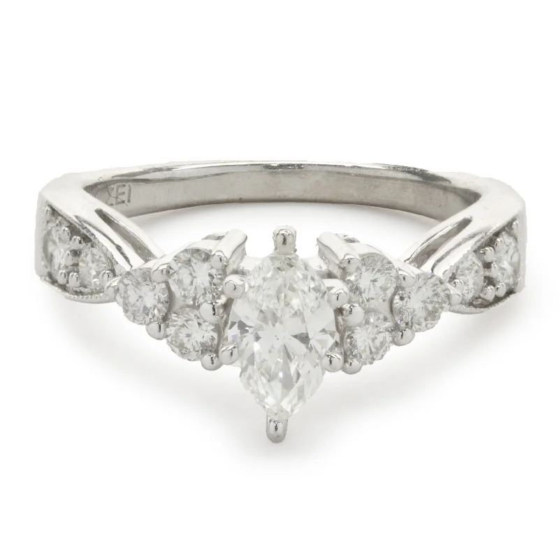 Elegant engagement rings with diamonds-14 Karat White Gold Marquise Cut Diamond Engagement Ring