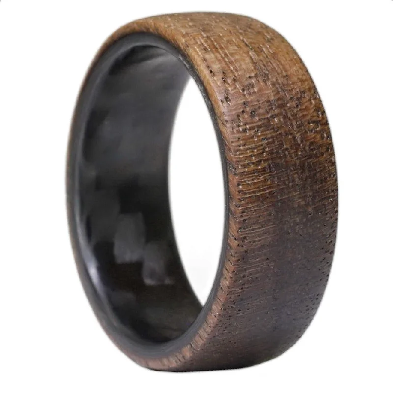 Stunning rings with pink sapphires-Carbon Fiber and Walnut Wood Men's Wedding Band