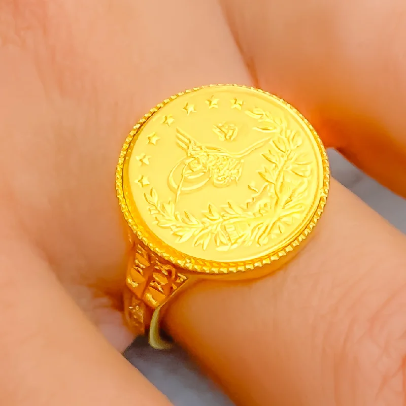 Affordable gemstone rings-Engraved Bold 21k Gold Ring