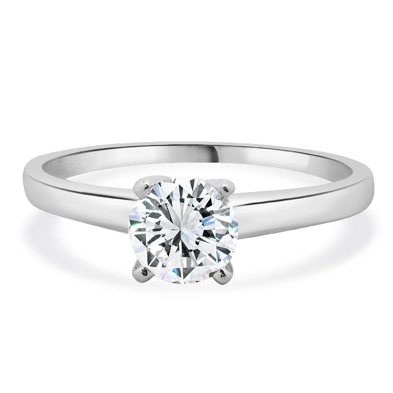 Elegant engagement rings with twisted bands-14 Karat White Gold Round Brilliant Cut Diamond Engagement Ring