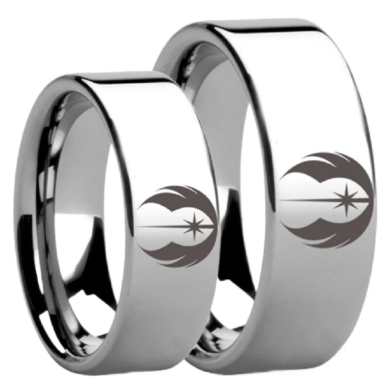 Wedding rings with diamonds and rubies-Star Wars Jedi Order Tungsten Couple's Matching Wedding Band Set