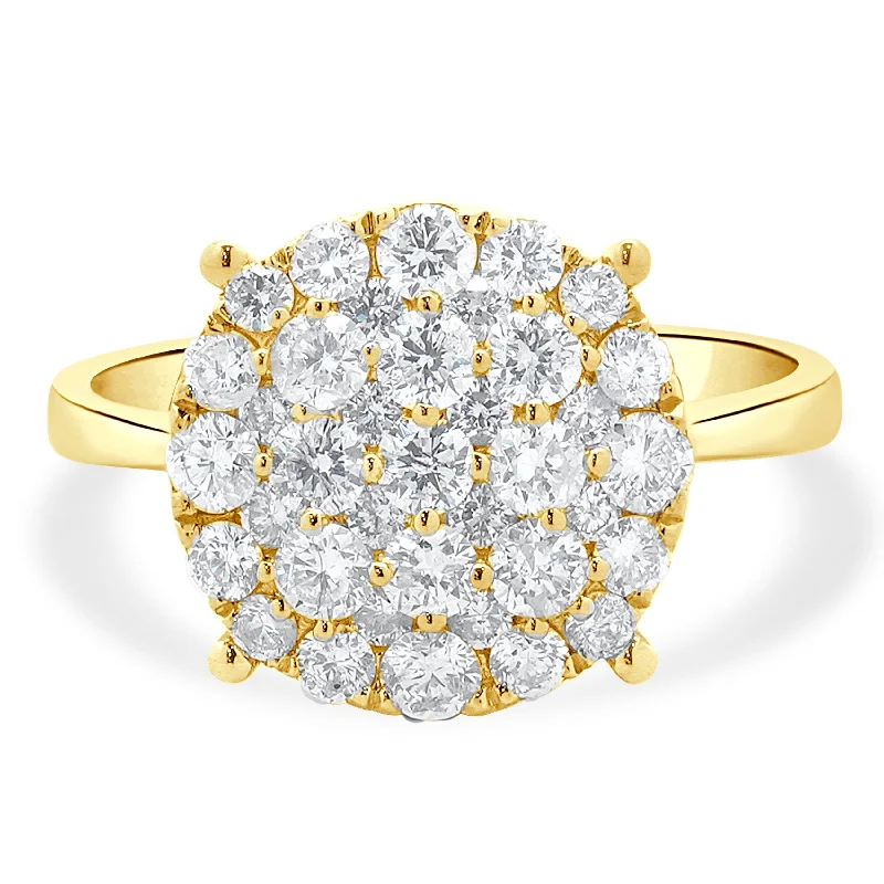 Simple and elegant engagement rings-14 Karat Yellow Gold Diamond Cluster Engagement Ring