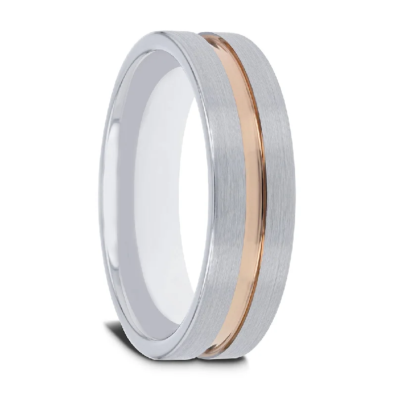 Gold-plated rings for women-Tungsten Men's Wedding Band with Rose Gold Plated Groove