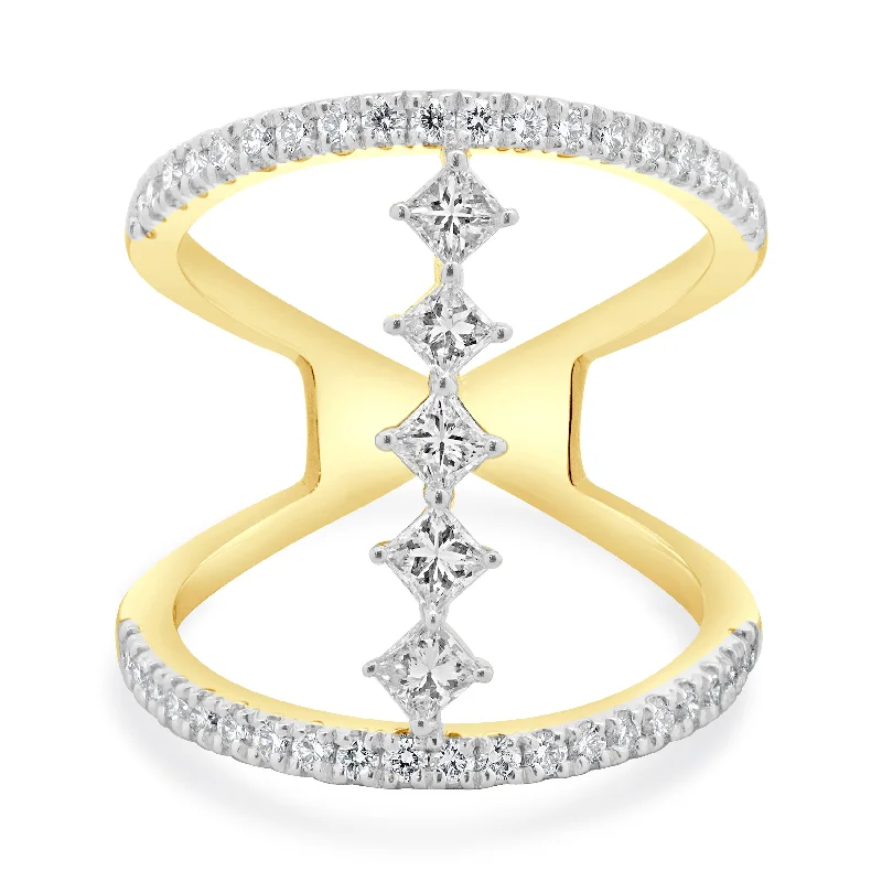 Elegant engagement rings with channel set diamonds-14 Karat Yellow Gold Wide Diamond Bar Link Ring