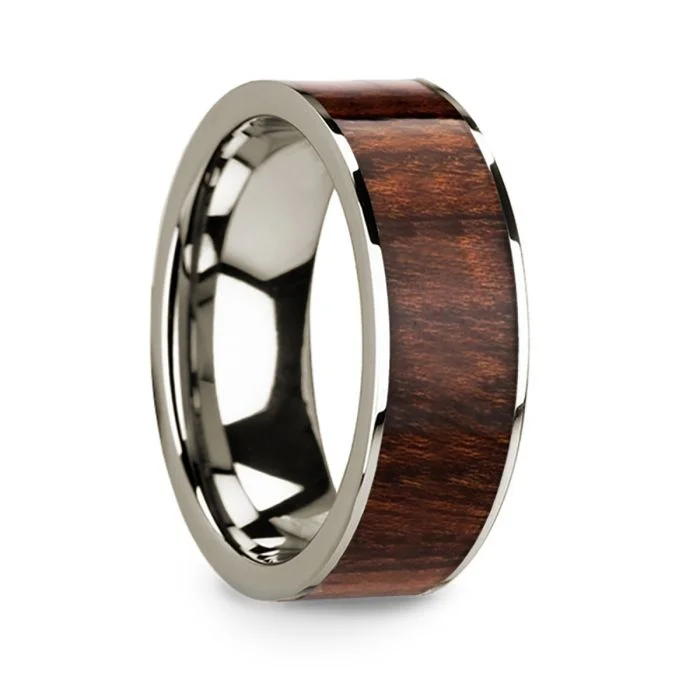 Modern minimalist rings for women-Carpathian Wood Inlay 14k White Gold Men's Wedding Band