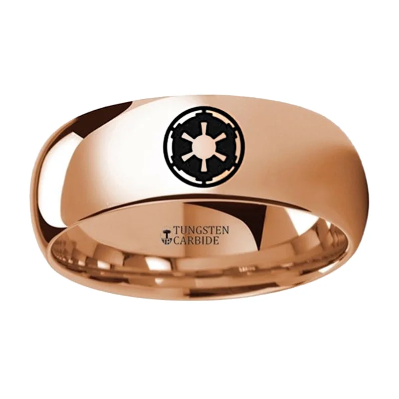 Silver rings with diamond accents-Star Wars Imperial Crest Rose Gold Tungsten Wedding Band