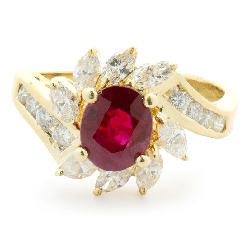 Custom-made engagement rings with sapphire stones-18 Karat Yellow Gold Diamond and Ruby Cocktail Ring