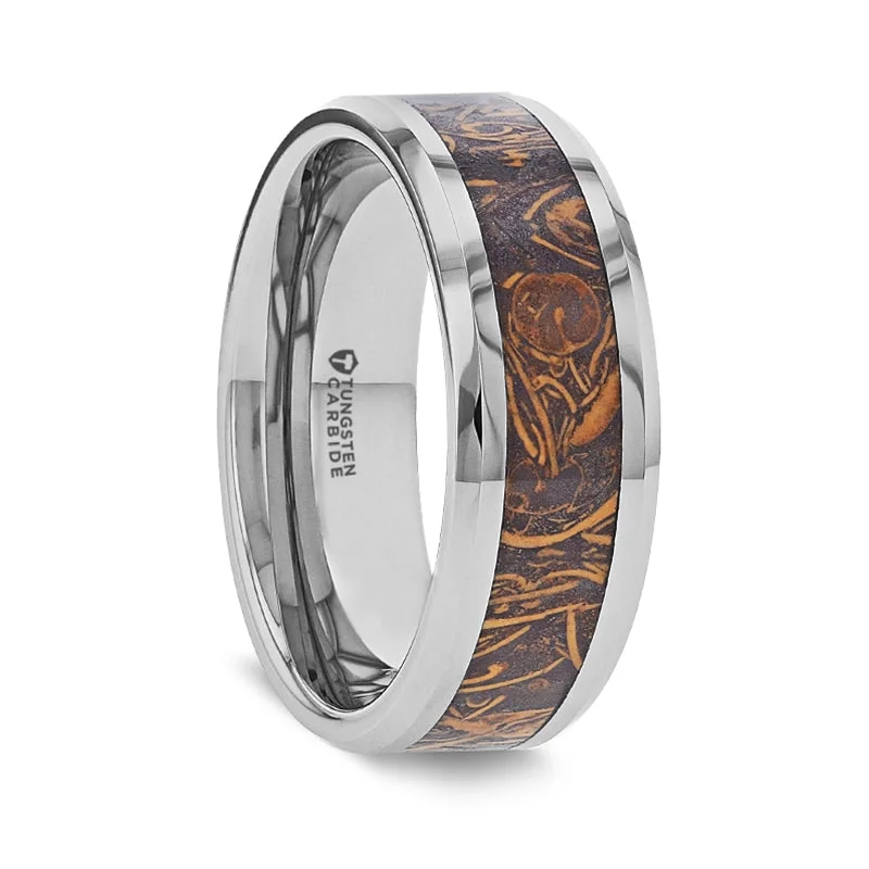 Stunning wedding bands for women-Tungsten Men's Wedding Band with Sanskrit Stone Inlay