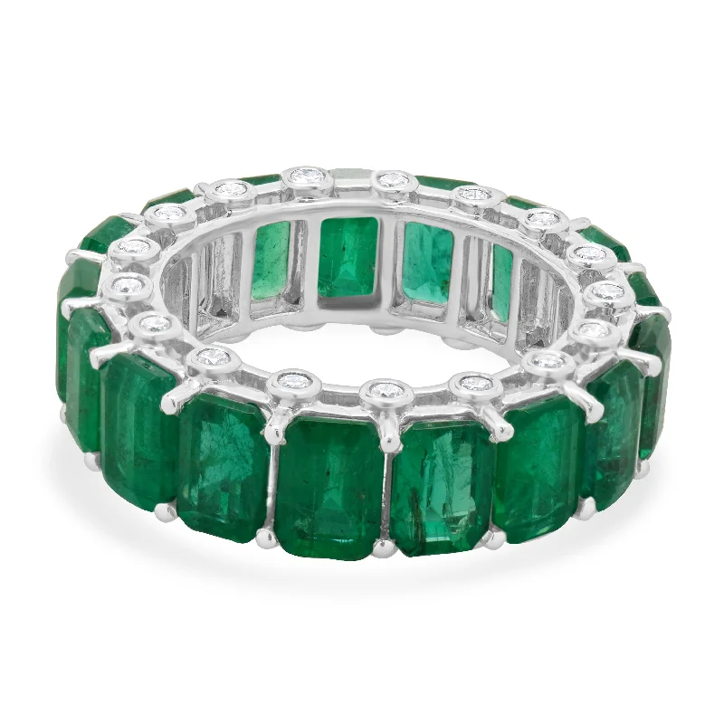 Classic engagement rings with round diamonds-14 Karat White Gold Emerald and Diamond Eternity Band