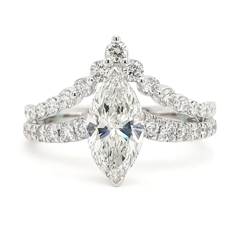 Classic round cut engagement rings-Marquise Cut Lab-Created Diamond Tiara Pave Engagement Ring in White Gold, 1.64 cttw