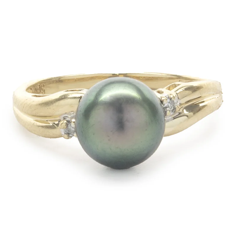 Simple and elegant engagement rings-14 Karat Yellow Gold Tahitian Pearl and Diamond Ring